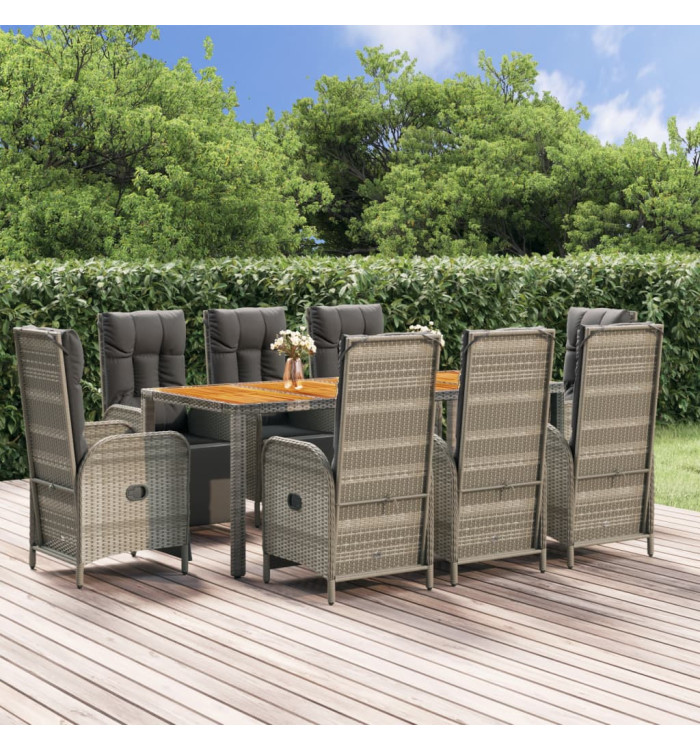 Ensemble à manger de jardin 9 pcs coussins gris résine tressée | Mobilier & Déco