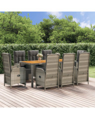 Ensemble à manger de jardin 9 pcs coussins gris résine tressée | Mobilier & Déco