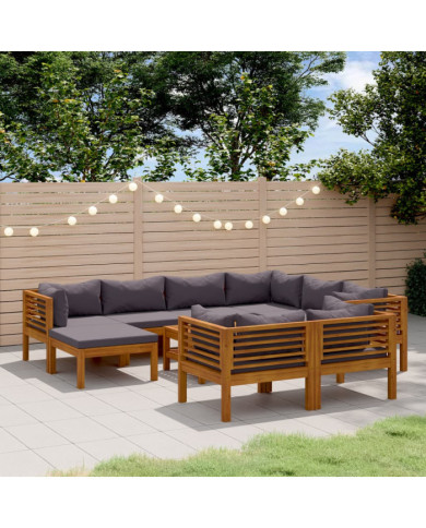 Salon de jardin 10 pcs avec coussin Bois d'acacia solide | Mobilier & Déco