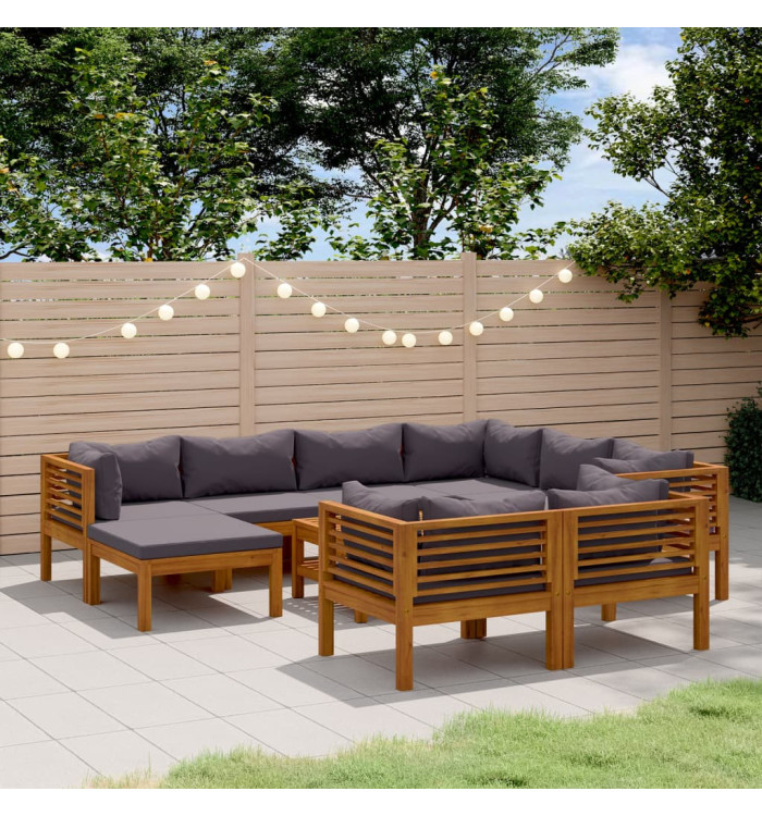 Salon de jardin 10 pcs avec coussin Bois d'acacia solide | Mobilier & Déco