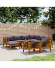 Salon de jardin 10 pcs avec coussin Bois d'acacia solide | Mobilier & Déco