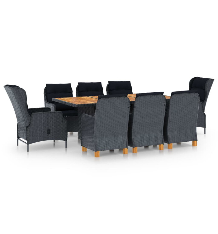 Ensemble à manger 9 pcs avec coussins résine tressée gris foncé | Mobilier & Déco