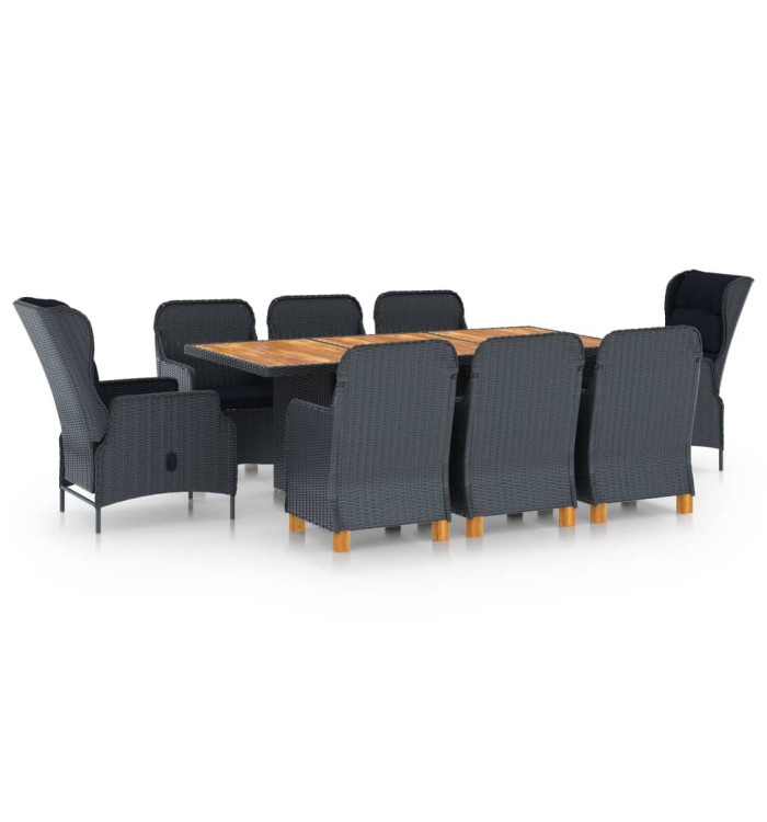 Ensemble à manger 9 pcs avec coussins résine tressée gris foncé | Mobilier & Déco