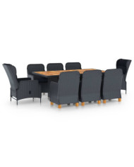 Ensemble à manger 9 pcs avec coussins résine tressée gris foncé | Mobilier & Déco