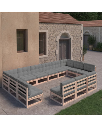 Salon de jardin 13 pcs avec coussins Bois de pin massif | Mobilier & Déco