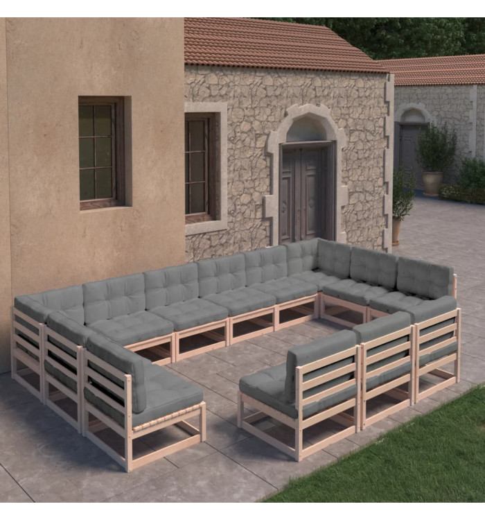 Salon de jardin 13 pcs avec coussins Bois de pin massif | Mobilier & Déco