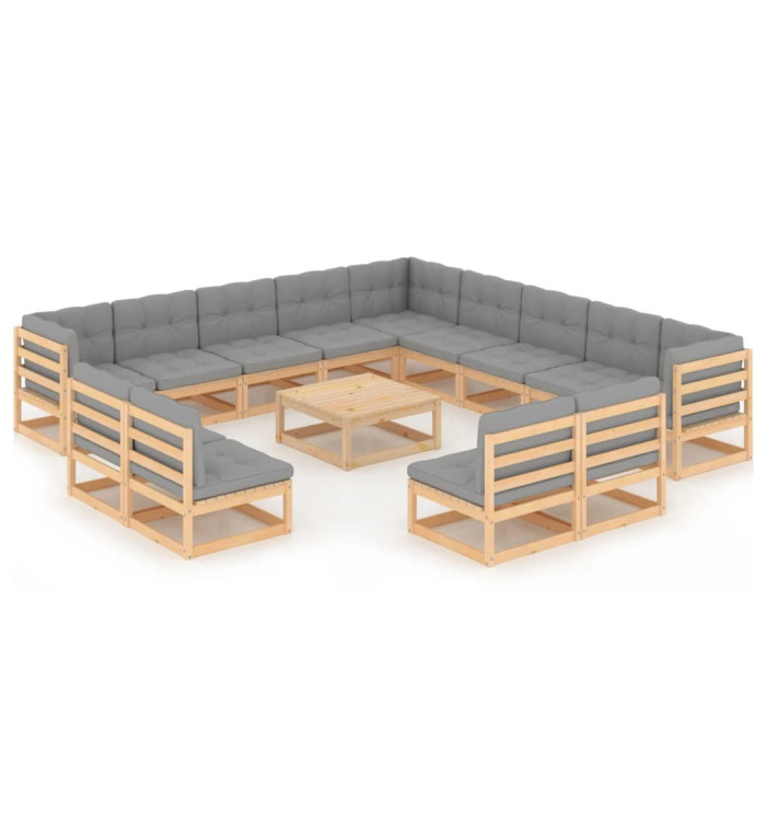 Salon de jardin 14 pcs avec coussins Bois de pin massif | Mobilier & Déco