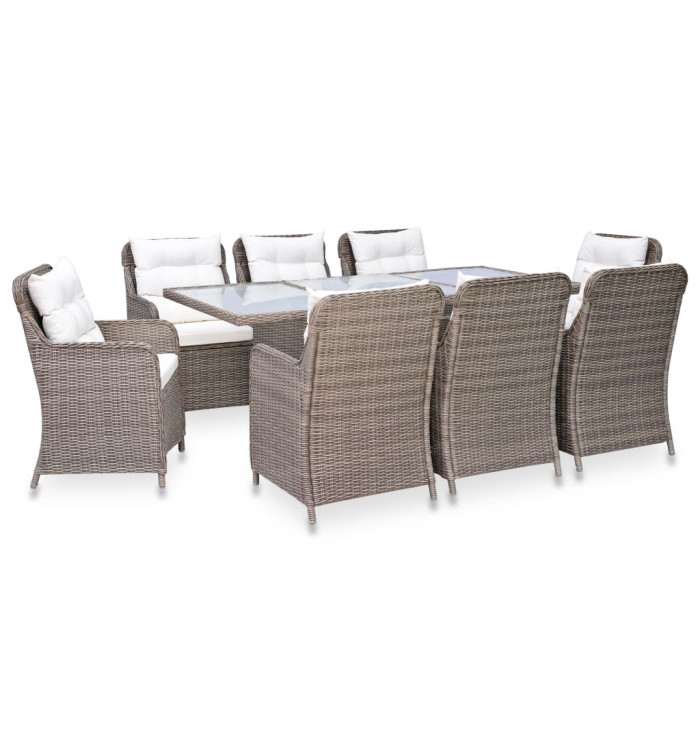 Ensemble à manger d'extérieur 9 pcs Résine tressée Marron | Mobilier & Déco