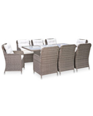 Ensemble à manger d'extérieur 9 pcs Résine tressée Marron | Mobilier & Déco