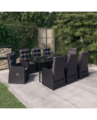 Ensemble à manger de jardin avec coussins 9 pcs noir | Mobilier & Déco