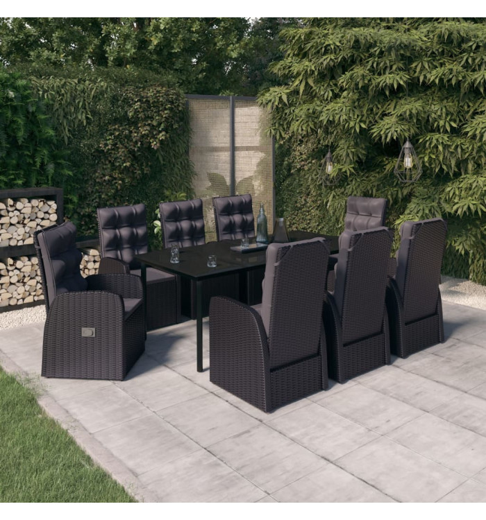 Ensemble à manger de jardin avec coussins 9 pcs noir | Mobilier & Déco