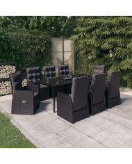 Ensemble à manger de jardin avec coussins 9 pcs noir | Mobilier & Déco