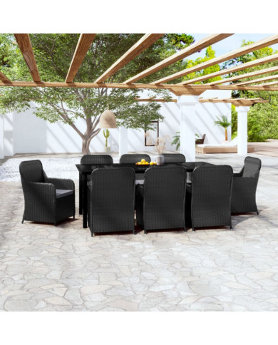 Ensemble à manger de jardin avec coussins 9 pcs noir | Mobilier & Déco