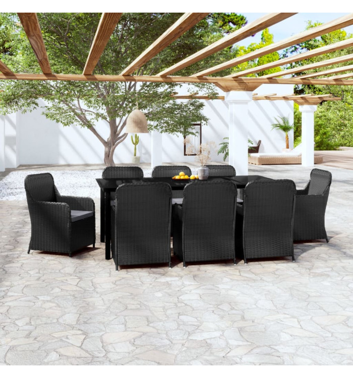Ensemble à manger de jardin avec coussins 9 pcs noir | Mobilier & Déco