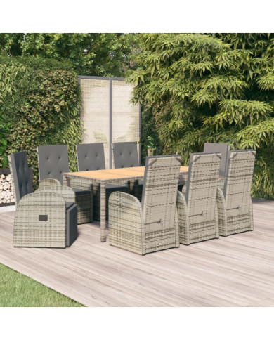 Ensemble à manger de jardin 9 pcs coussins gris résine tressée | Mobilier & Déco