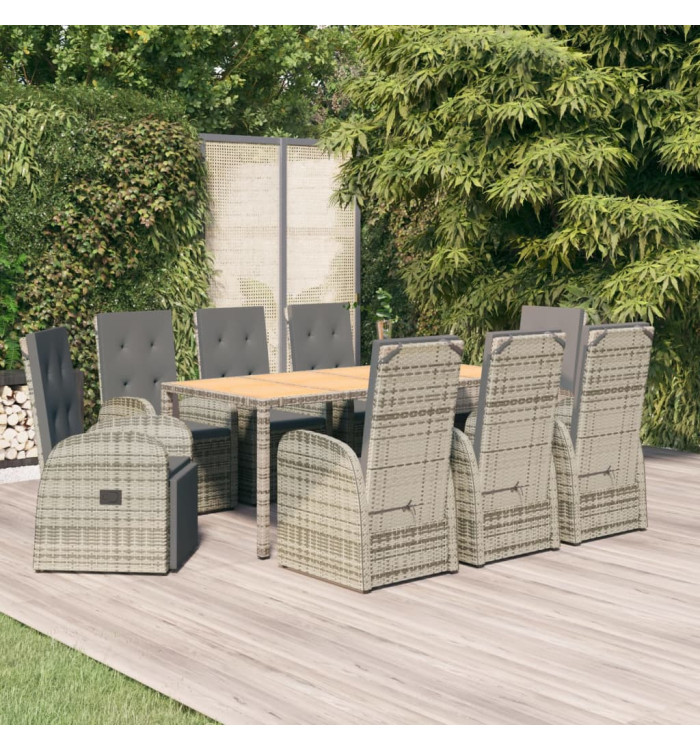 Ensemble à manger de jardin 9 pcs coussins gris résine tressée | Mobilier & Déco