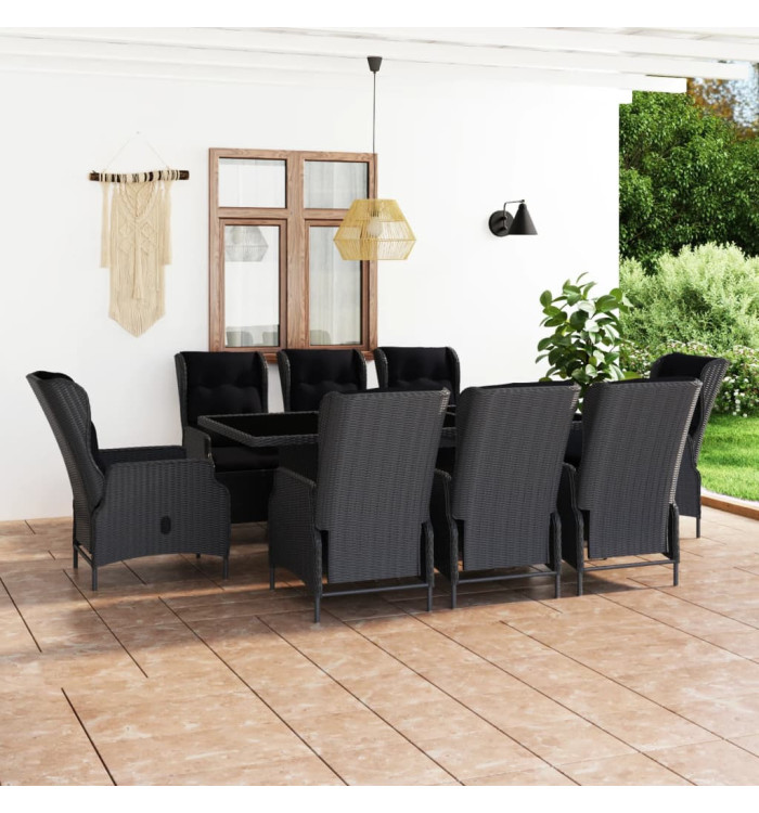 Ensemble à manger d'extérieur 9pcs et coussins rotin gris foncé | Mobilier & Déco
