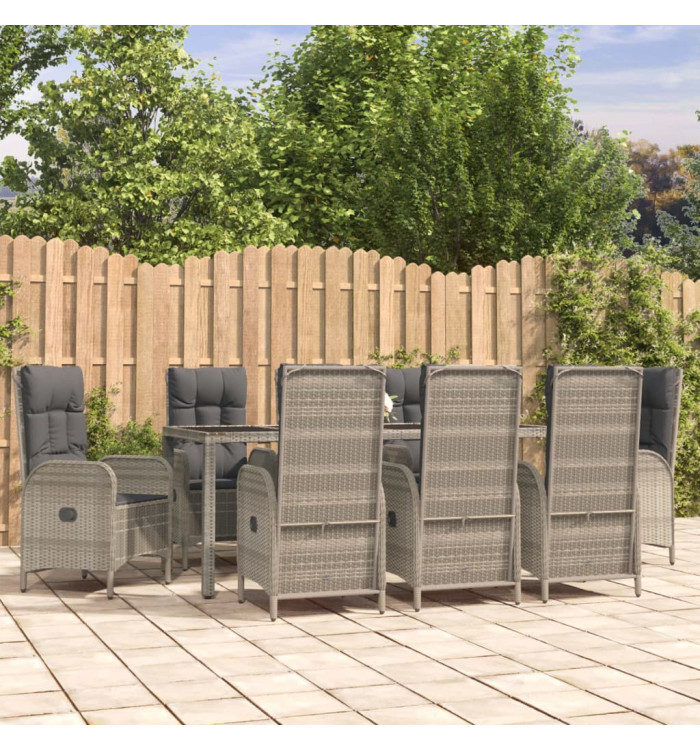Ensemble à manger de jardin 9 pcs coussins gris résine tressée | Mobilier & Déco