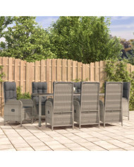 Ensemble à manger de jardin 9 pcs coussins gris résine tressée | Mobilier & Déco