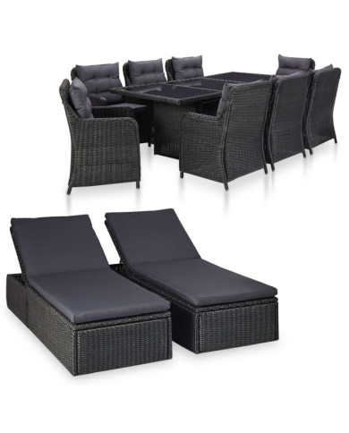 Ensemble à manger d'extérieur 11 pcs Résine tressée Noir | Mobilier & Déco