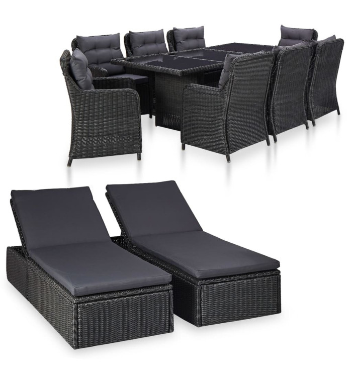 Ensemble à manger d'extérieur 11 pcs Résine tressée Noir | Mobilier & Déco