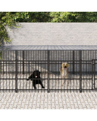 Chenil d'extérieur avec toit pour chiens Acier 18,77 m² | Mobilier & Déco