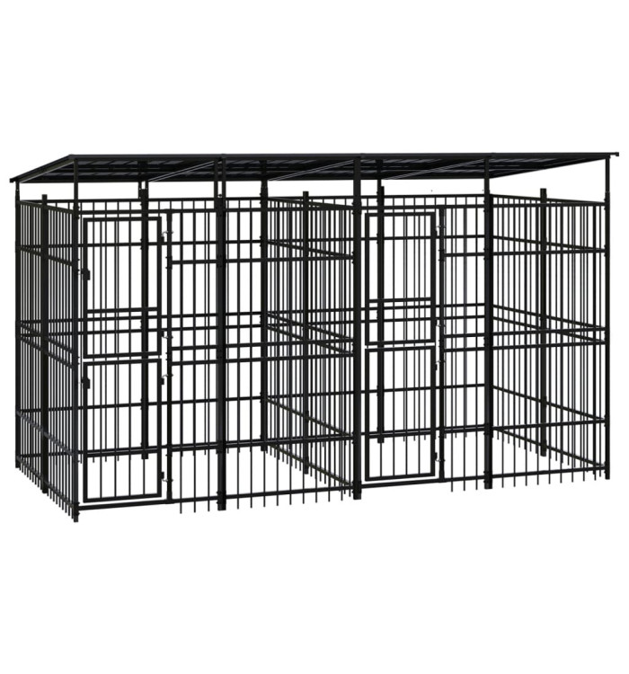 Chenil d'extérieur avec toit pour chiens Acier 7,37 m² | Mobilier & Déco