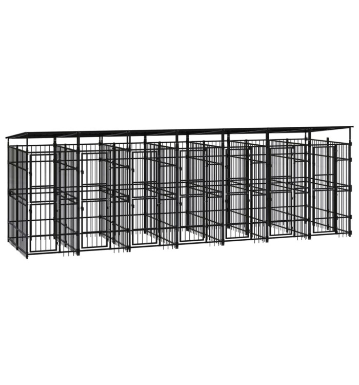 Chenil d'extérieur avec toit pour chiens Acier 12,9 m² | Mobilier & Déco