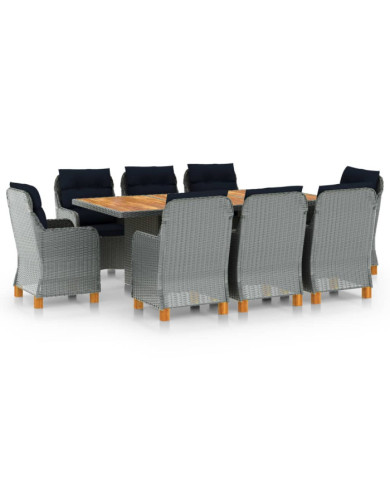Ensemble à manger d'extérieur et coussins 9 pcs résine tressée | Mobilier & Déco