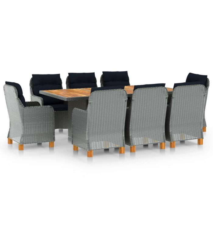 Ensemble à manger d'extérieur et coussins 9 pcs résine tressée | Mobilier & Déco