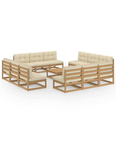 Salon de jardin 13 pcs avec coussins Bois de pin massif | Mobilier & Déco
