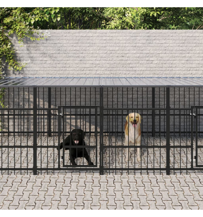 Chenil d'extérieur avec toit pour chiens Acier 11,26 m² | Mobilier & Déco