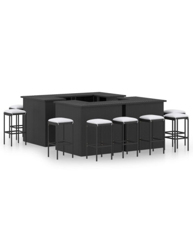 Ensemble de bar de jardin 16pcs et coussins Résine tressée Noir | Mobilier & Déco