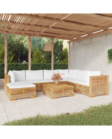 Salon de jardin 8 pcs avec coussins Bois de teck solide | Mobilier & Déco
