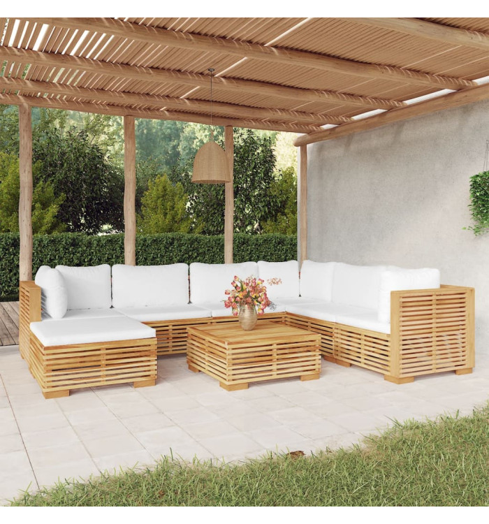 Salon de jardin 8 pcs avec coussins Bois de teck solide | Mobilier & Déco
