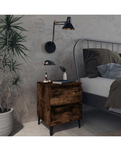 Table de chevet avec pieds en métal Chêne fumé 40x35x50 cm | Mobilier & Déco