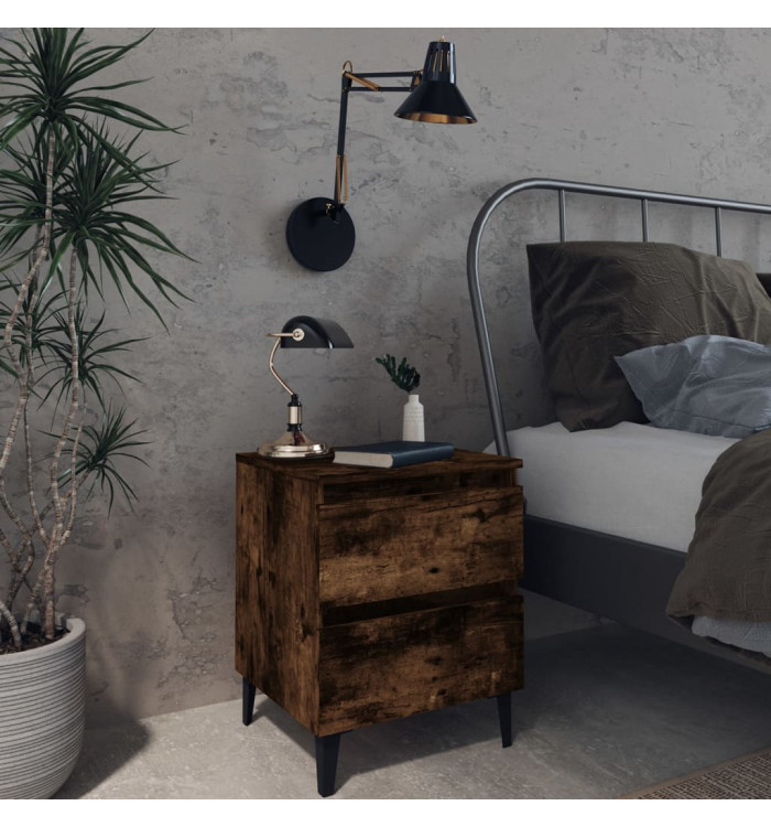 Table de chevet avec pieds en métal Chêne fumé 40x35x50 cm | Mobilier & Déco