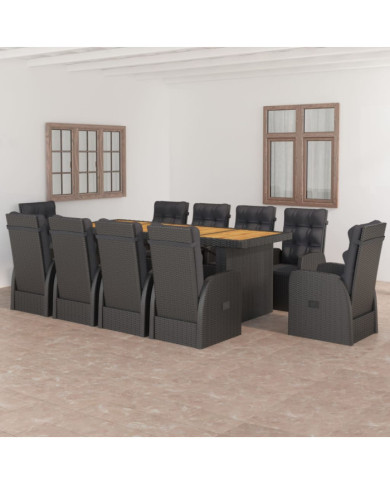 Salon de jardin 11 pcs avec coussins résine tressée noir | Mobilier & Déco