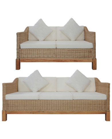 Ensemble de canapés 2 pcs avec coussins rotin naturel | Mobilier & Déco