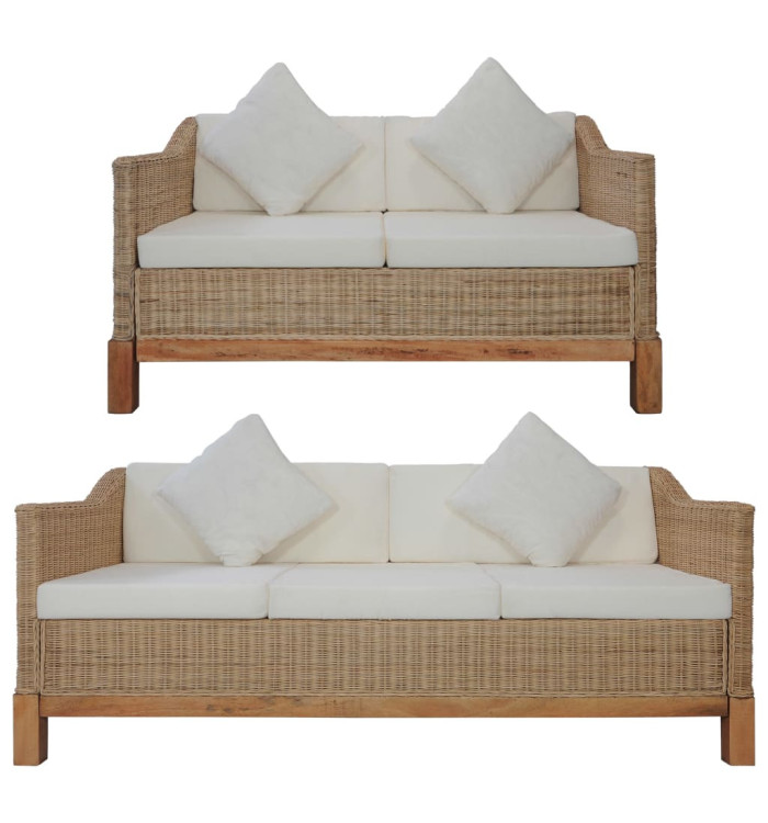 Ensemble de canapés 2 pcs avec coussins rotin naturel | Mobilier & Déco