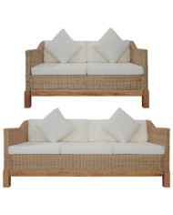 Ensemble de canapés 2 pcs avec coussins rotin naturel | Mobilier & Déco