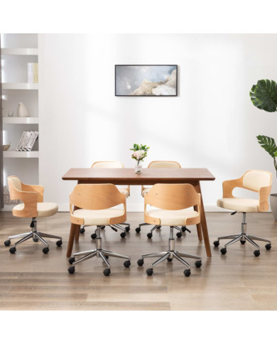 Chaises pivotantes à manger lot de 6 bois courbé et similicuir | Mobilier & Déco