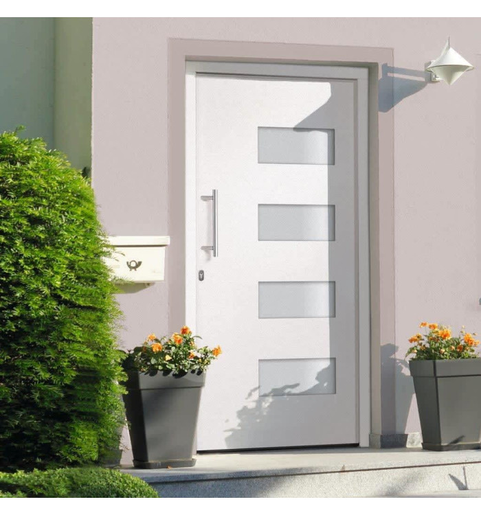 Porte d'entrée Aluminium et PVC Blanc 100x210 cm | Mobilier & Déco
