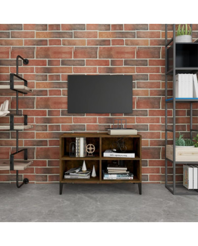 Meuble TV avec pieds en métal Chêne fumé 69,5x30x50 cm | Mobilier & Déco