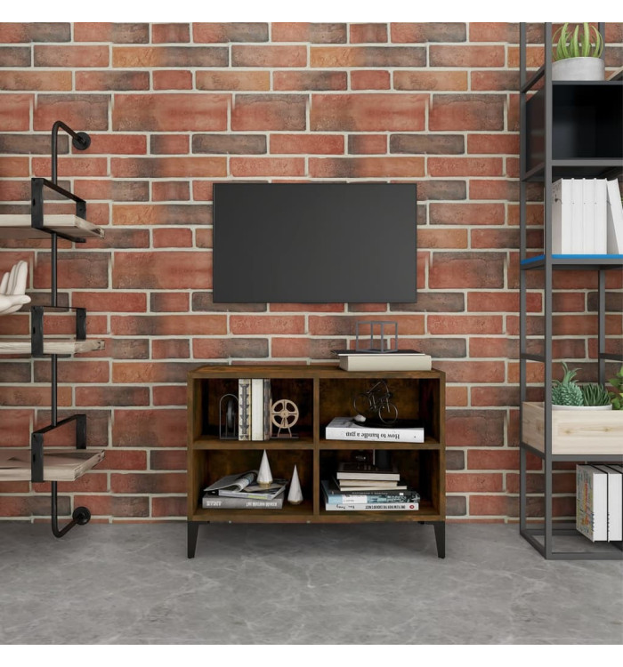 Meuble TV avec pieds en métal Chêne fumé 69,5x30x50 cm | Mobilier & Déco