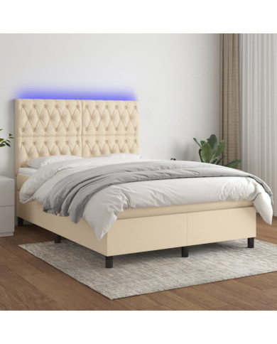 Sommier à lattes de lit et matelas et LED Crème 140x200cm Tissu | Mobilier & Déco