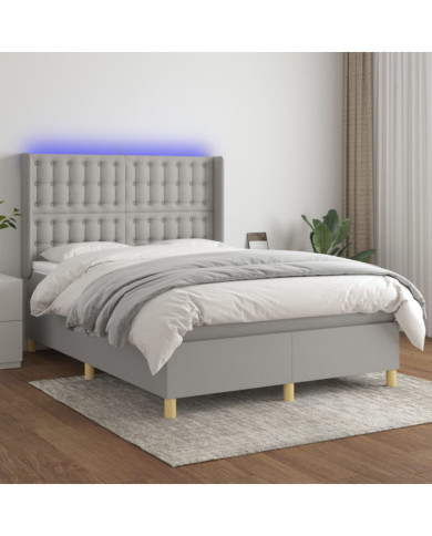 Sommier à lattes de lit matelas LED Gris clair 140x200 cm Tissu | Mobilier & Déco