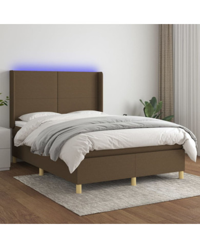 Sommier à lattes de lit matelas et LED Marron foncé 140x190 cm | Mobilier & Déco
