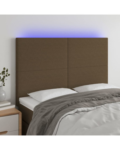 Tête de lit à LED Marron foncé 144x5x118/128 cm Tissu | Mobilier & Déco