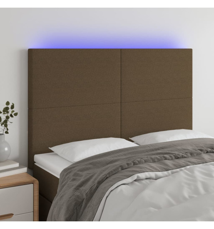 Tête de lit à LED Marron foncé 144x5x118/128 cm Tissu | Mobilier & Déco